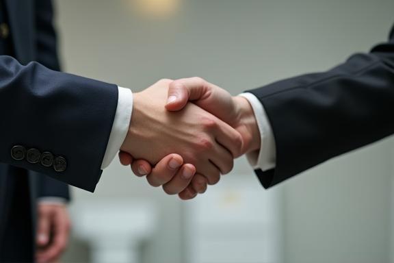 Image of a handshake over a contract, signifying agreement and legal partnership.