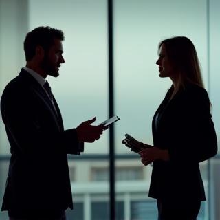 Lawyer and client in a meeting, symbolizing client focus.